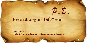 Pressburger Dénes névjegykártya
